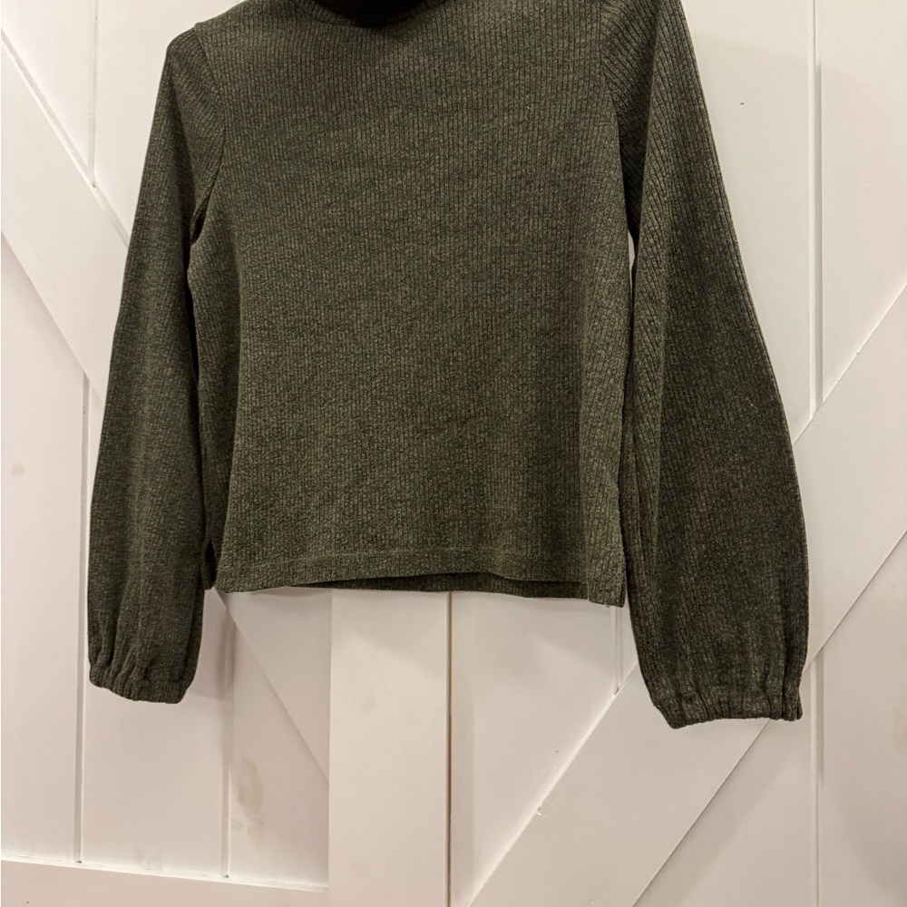 Madewell Forest Green Bubble-Sleeve Swing Turtleneck Sweater/Tee - Picture 4 of 7